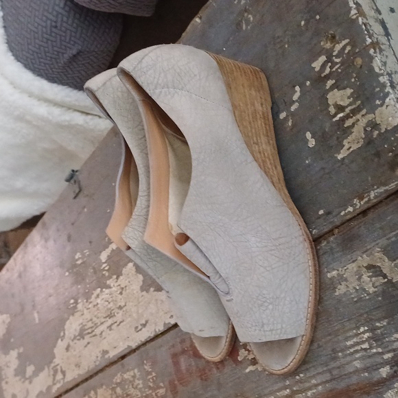 🔥🔥🔥Zero + Maria Cornejo suede powder grey peeptoe wooden wedge 10 - Picture 11 of 14